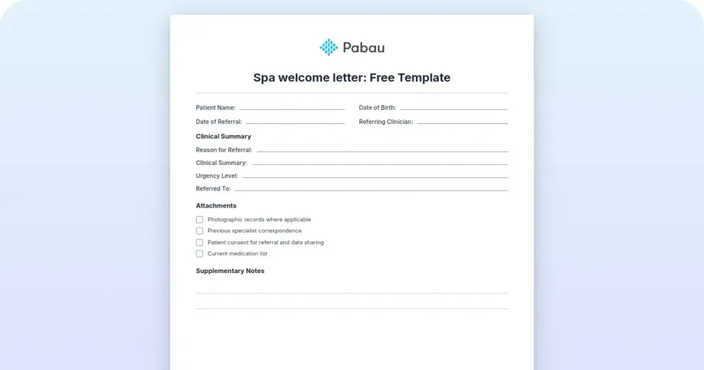 Spa Welcome Letter