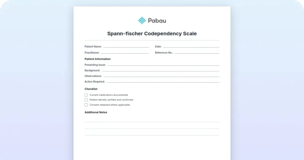 Spann-Fischer Codependency Scale: All 16 items and scoring preview from Pabau