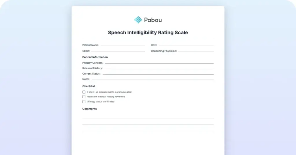 Speech intelligibility rating scale preview from Pabau