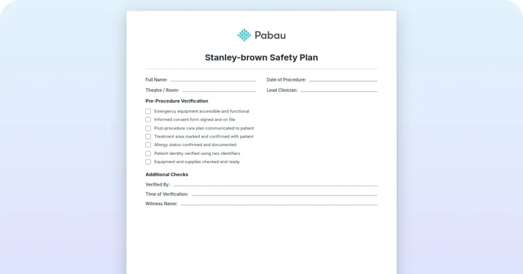 Stanley-Brown safety plan: Free template and six-step guide preview from Pabau