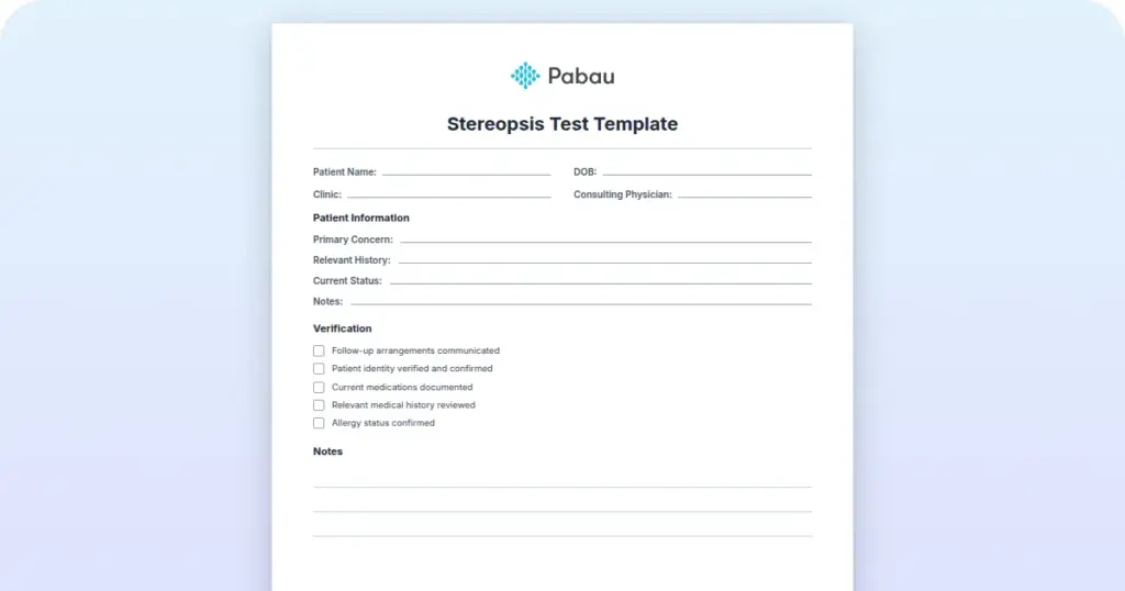 Stereopsis Test Template preview from Pabau
