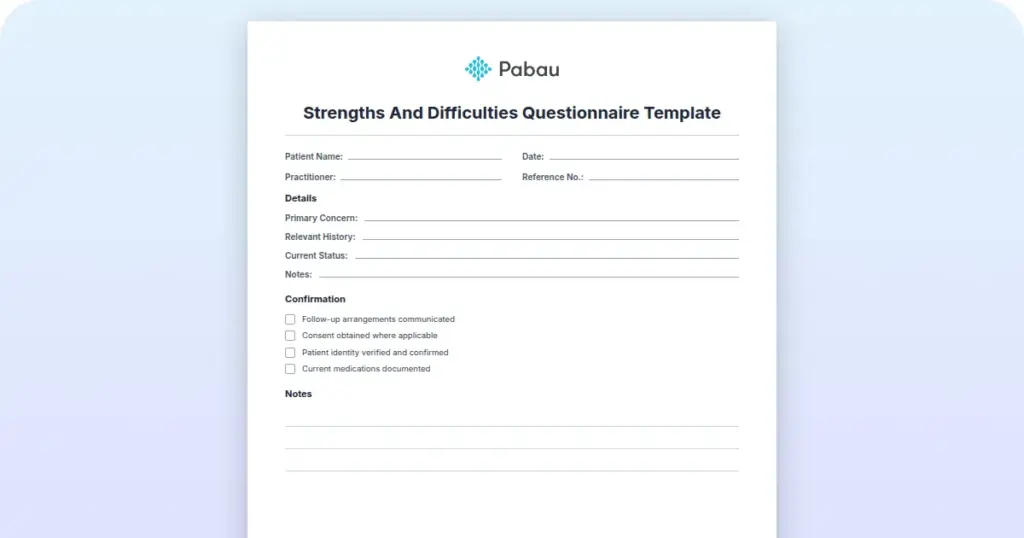 Strengths And Difficulties Questionnaire Template preview from Pabau