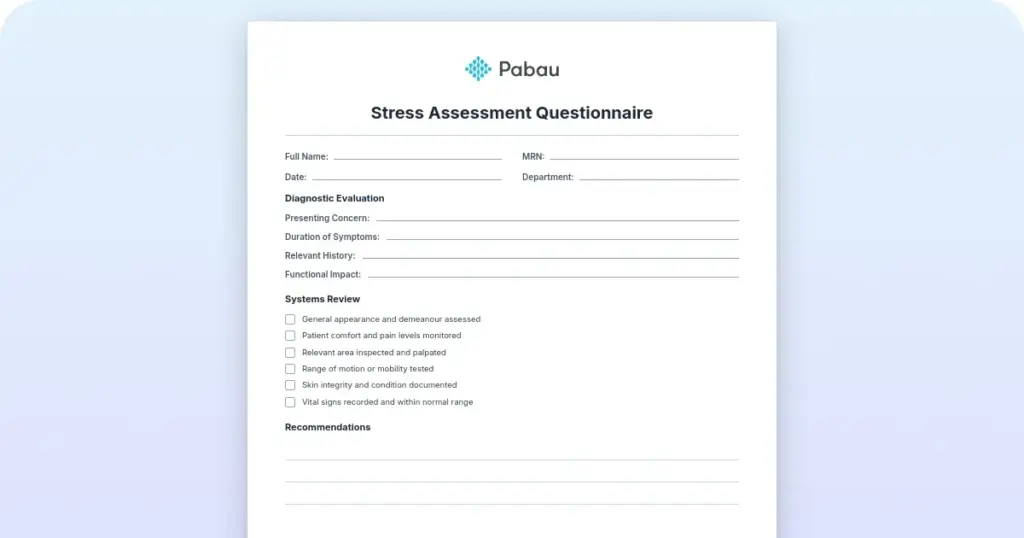 Stress assessment questionnaire: Template and scoring guide preview from Pabau