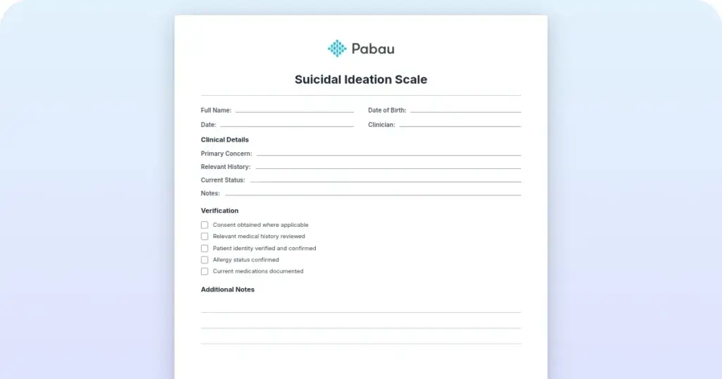 Suicidal ideation scale preview from Pabau