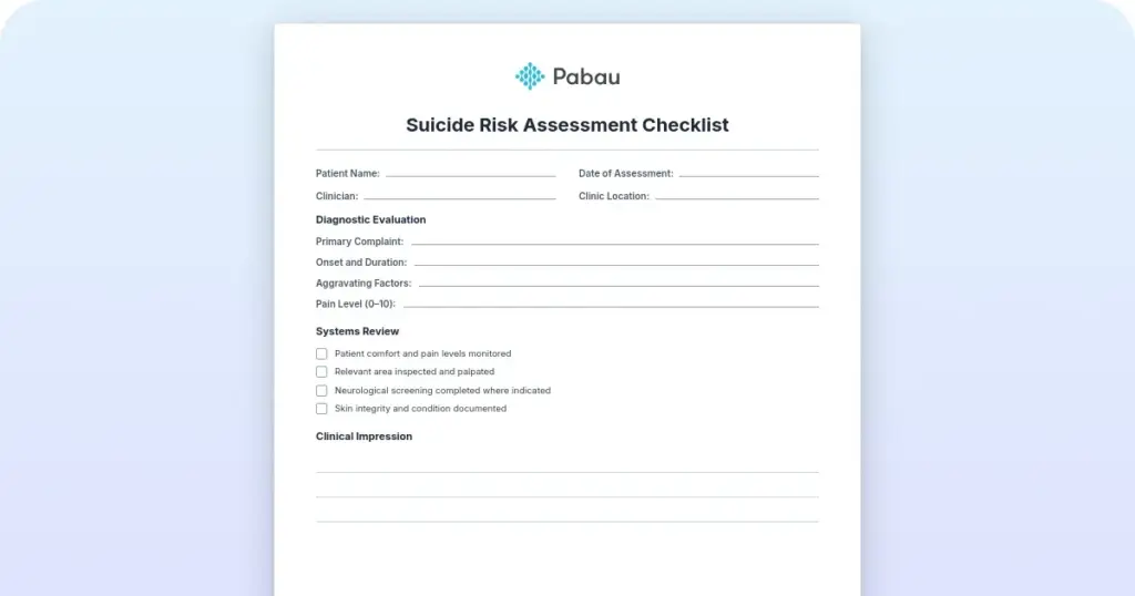 Downloadable suicide risk assessment checklist template