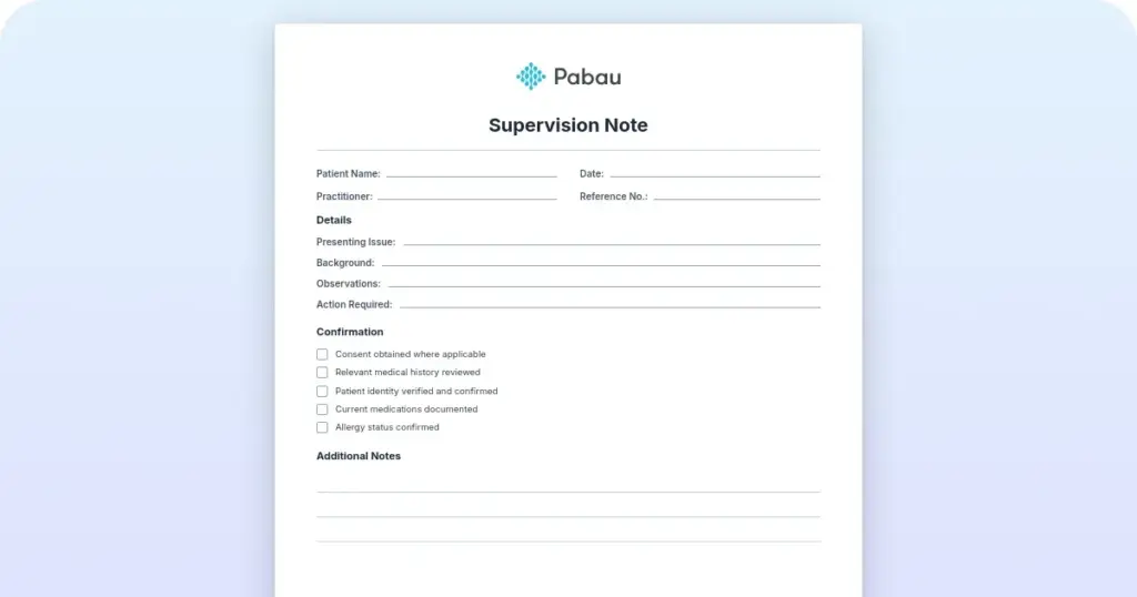 Supervision note template: What to include and where to file preview from Pabau