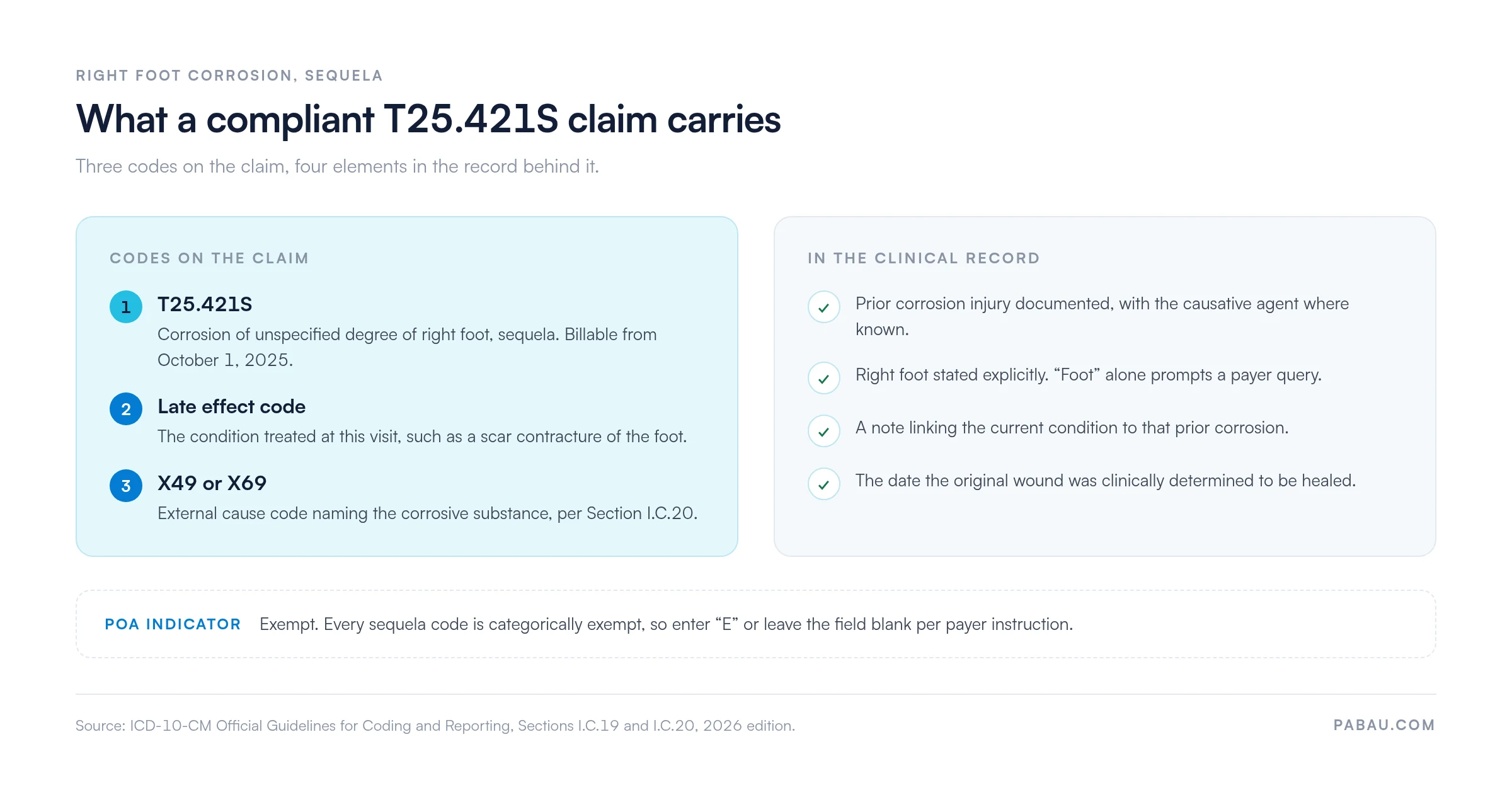 Panel showing what a compliant T25.421S claim carries.