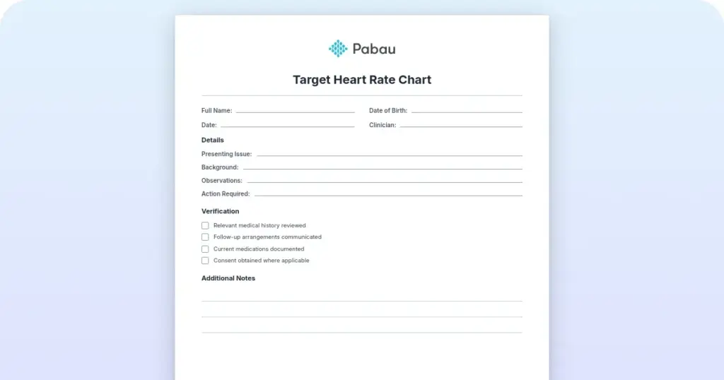 Target heart rate chart preview from Pabau