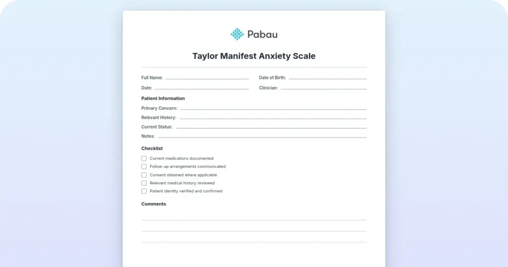 Taylor Manifest Anxiety Scale (TMAS) preview from Pabau