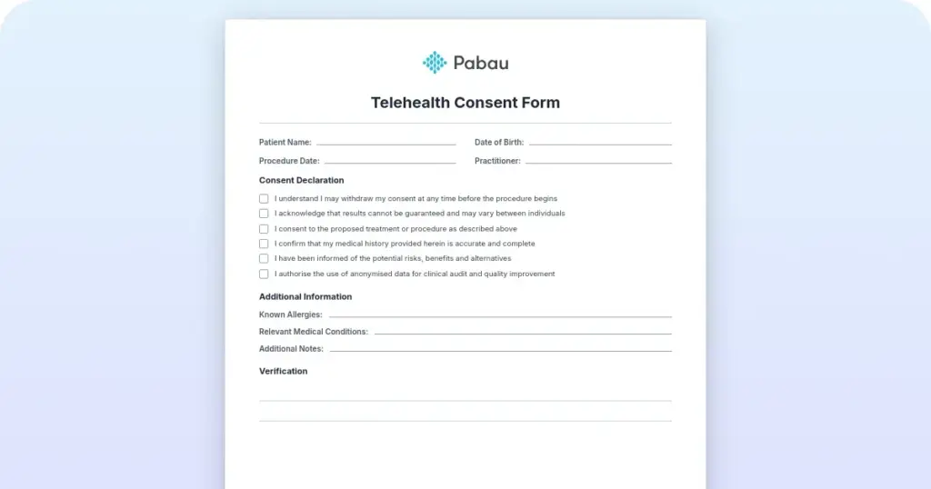 Telehealth consent form: What to include and when to send preview from Pabau