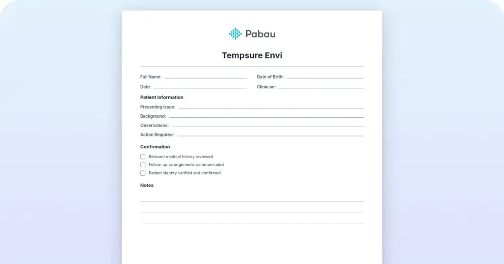 Pabau TempSure Envi aftercare instructions template preview