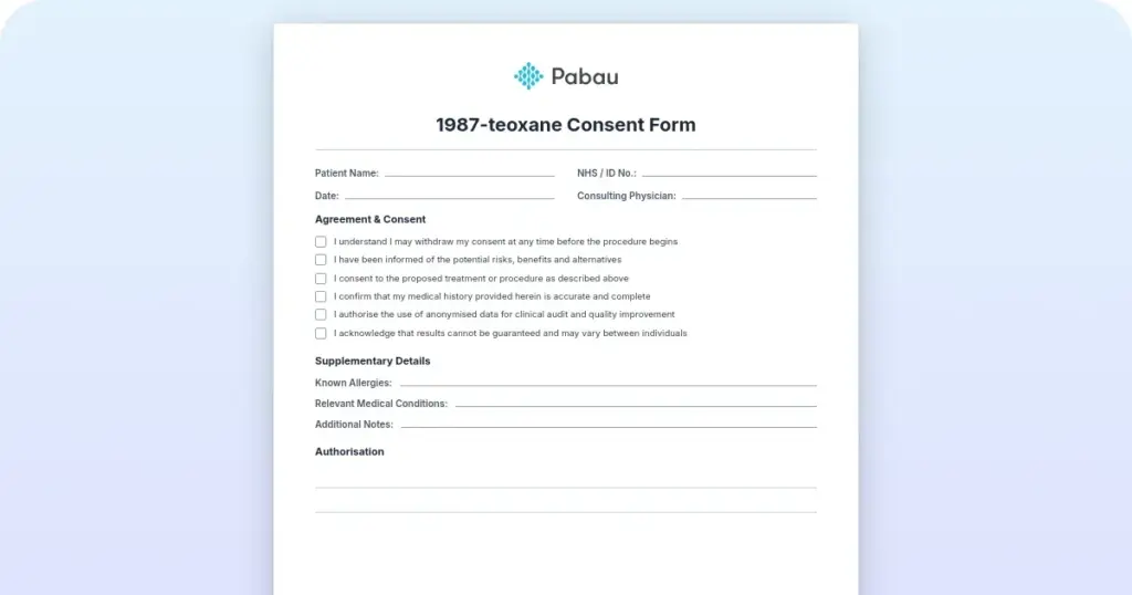 Teoxane consent form: Free PDF download and guide preview from Pabau
