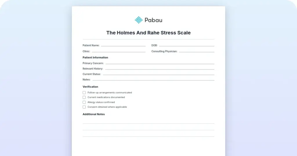 Holmes and Rahe Stress Scale: Free PDF + scoring guide preview from Pabau