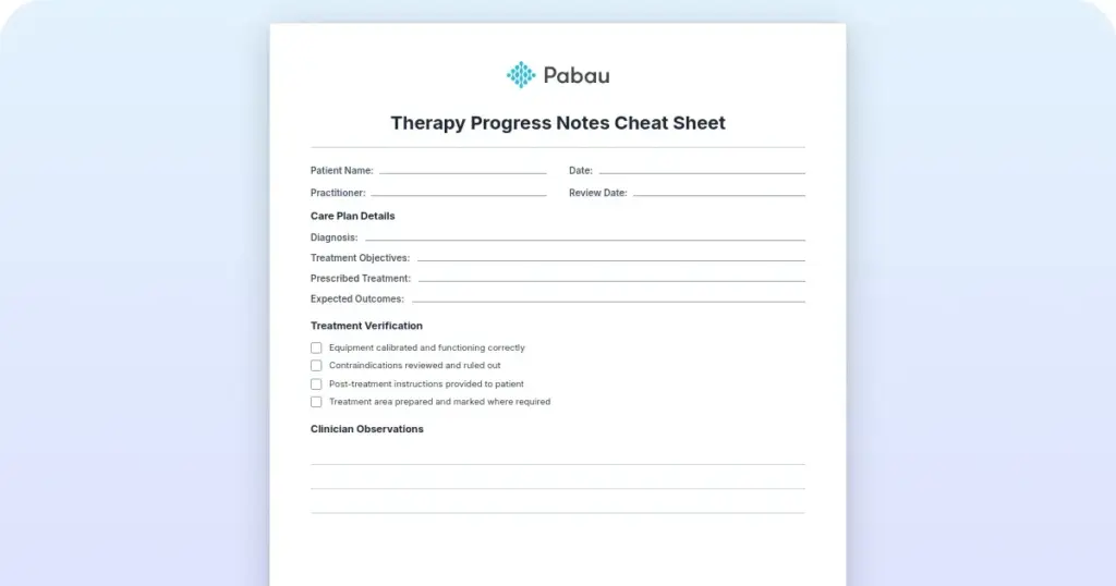 Therapy Progress Notes Cheat Sheet preview from Pabau