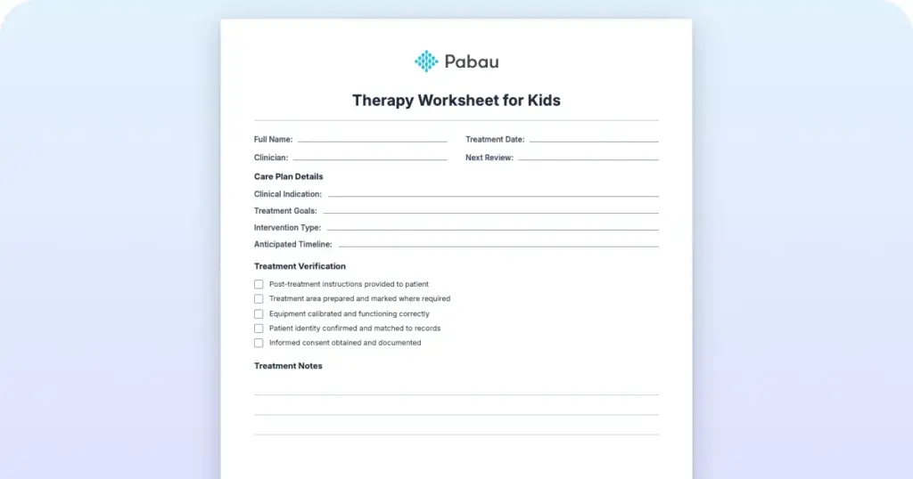 Therapy Worksheet for Kids preview from Pabau