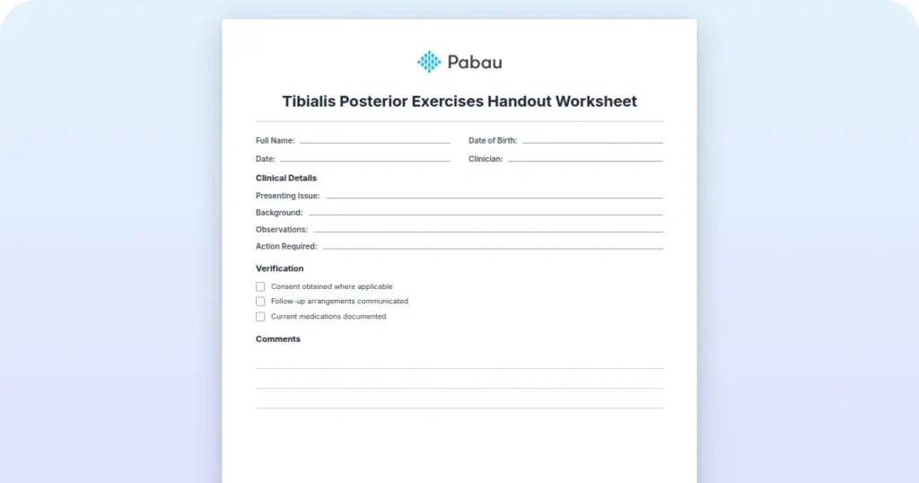 Tibialis Posterior Exercises Handout preview from Pabau