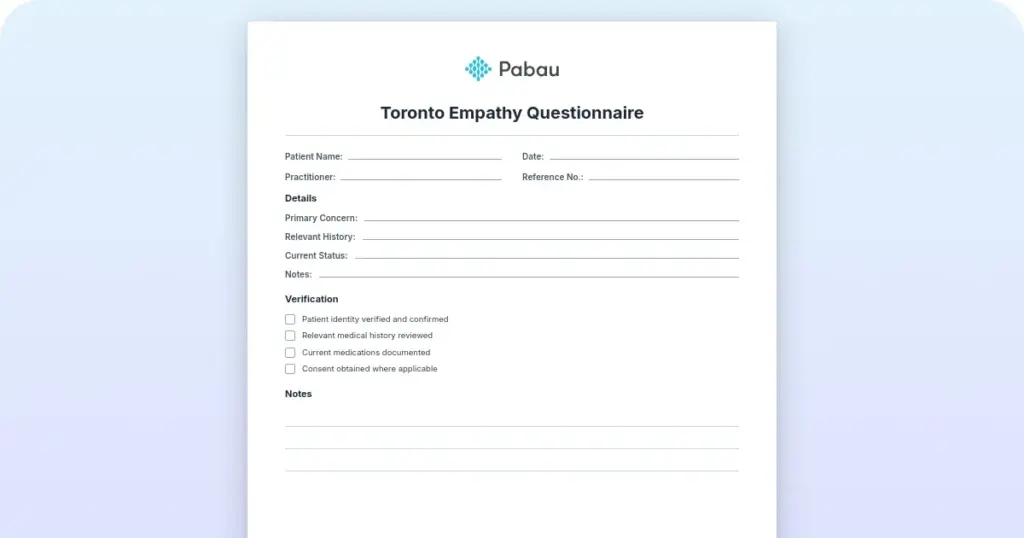 Toronto Empathy Questionnaire (TEQ): scoring guide and free template preview from Pabau