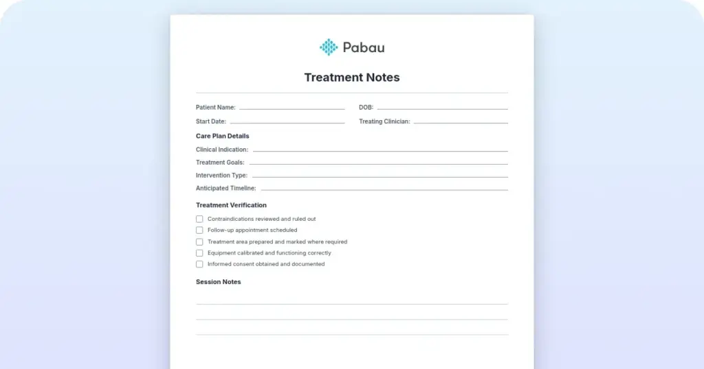 Skin peel treatment notes: Free template and example preview from Pabau