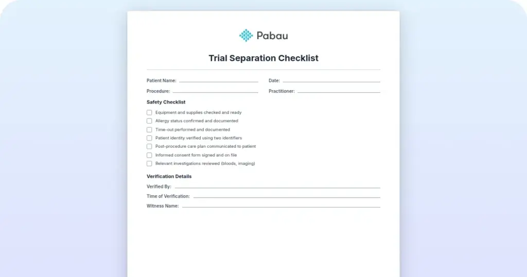 Trial Separation Checklist preview from Pabau