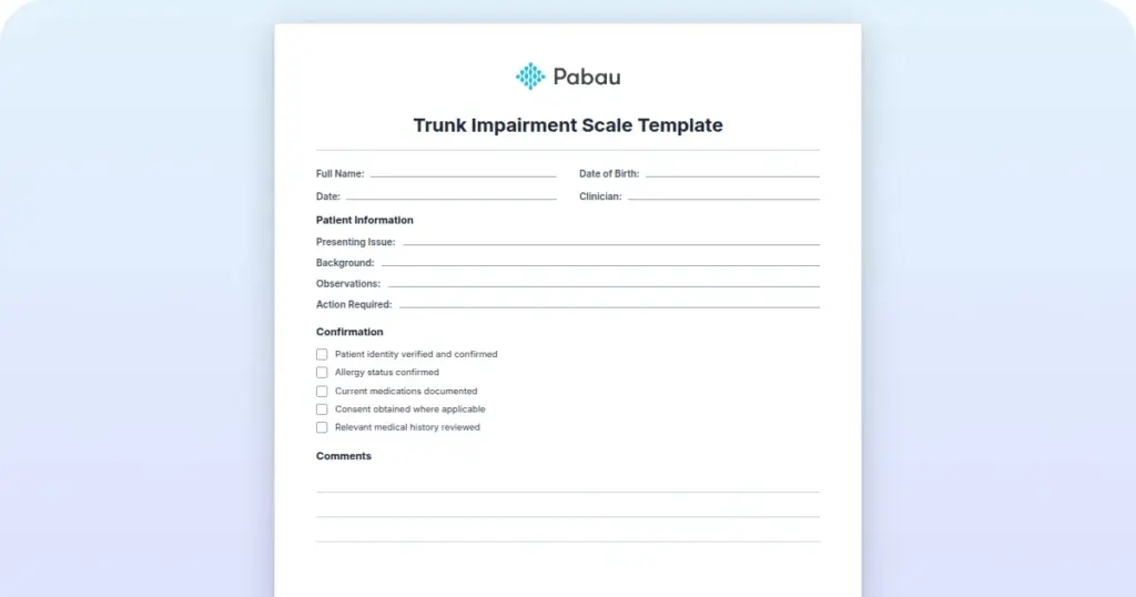 Trunk Impairment Scale Template preview from Pabau