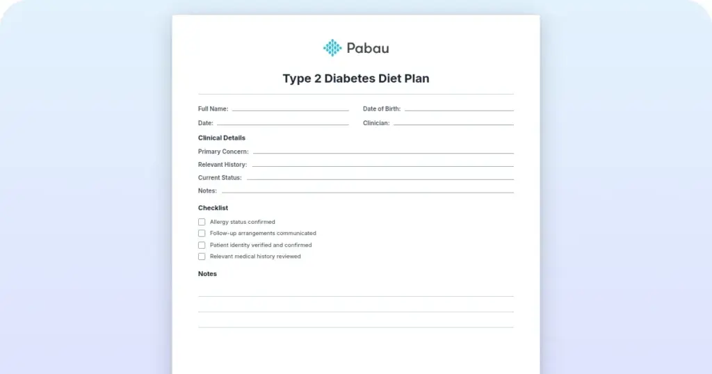 Type 2 diabetes diet plan: Free 7-day template preview from Pabau