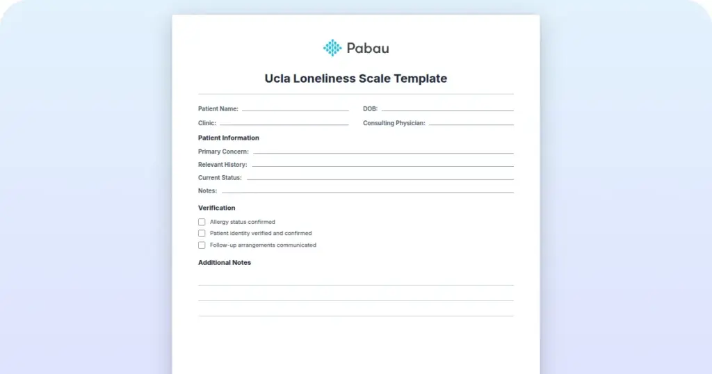 UCLA Loneliness Scale Template preview from Pabau