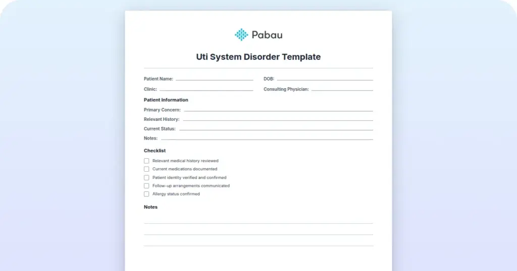 UTI System Disorder Template preview from Pabau