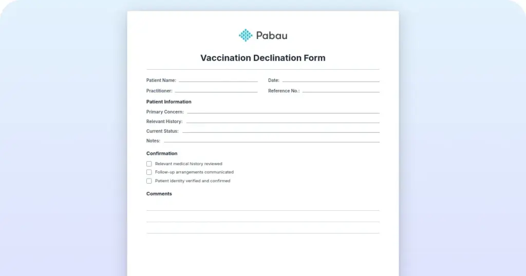 Vaccination declination form: What to include and when it's required preview from Pabau
