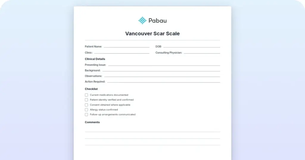 Vancouver scar scale template & scoring guide preview from Pabau