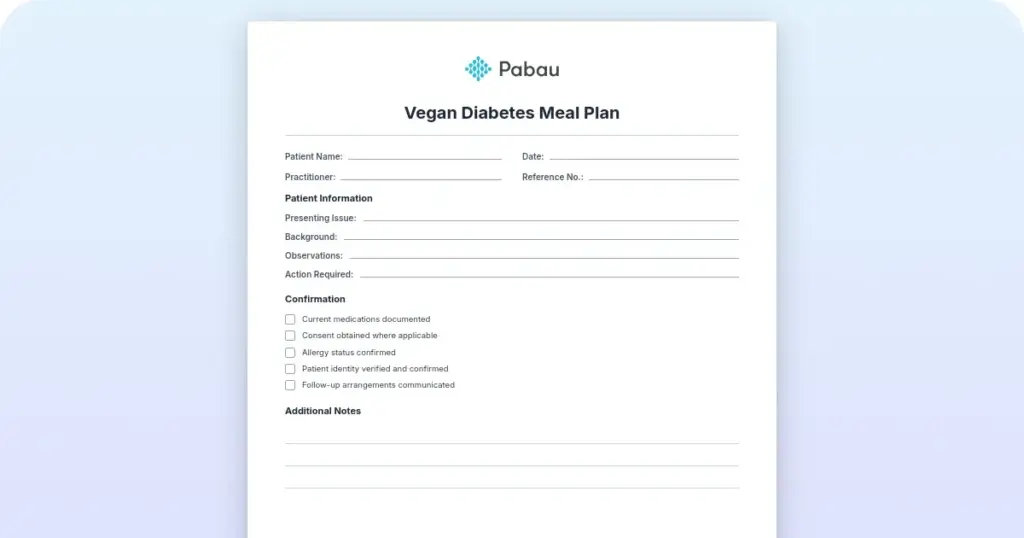 Vegan Diabetes Meal Plan preview from Pabau