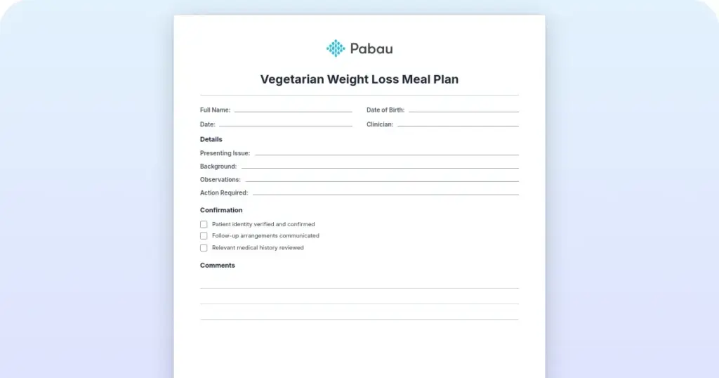 Vegetarian weight loss meal plan: Free template and 7-day sample preview from Pabau