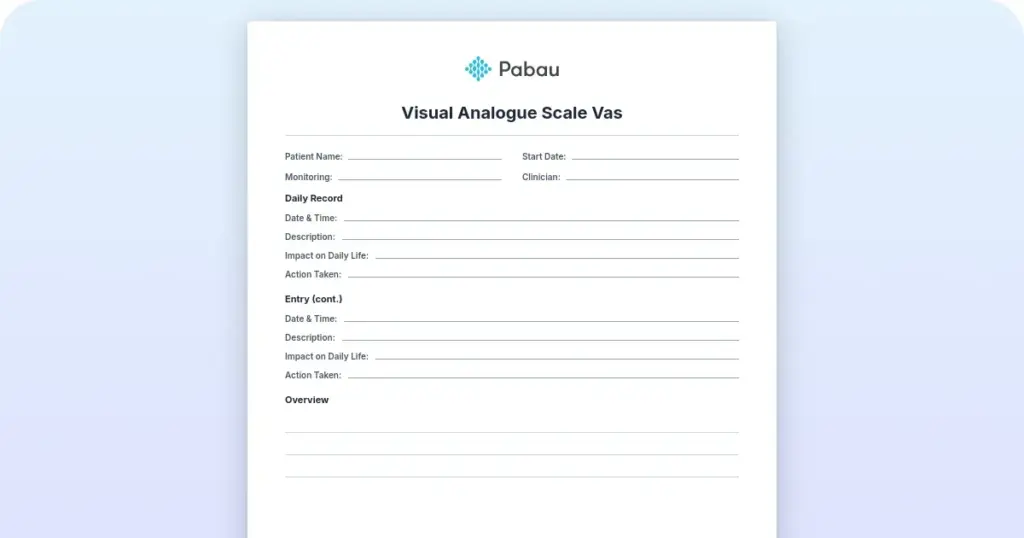 Visual analogue scale (VAS): Pain assessment template preview from Pabau