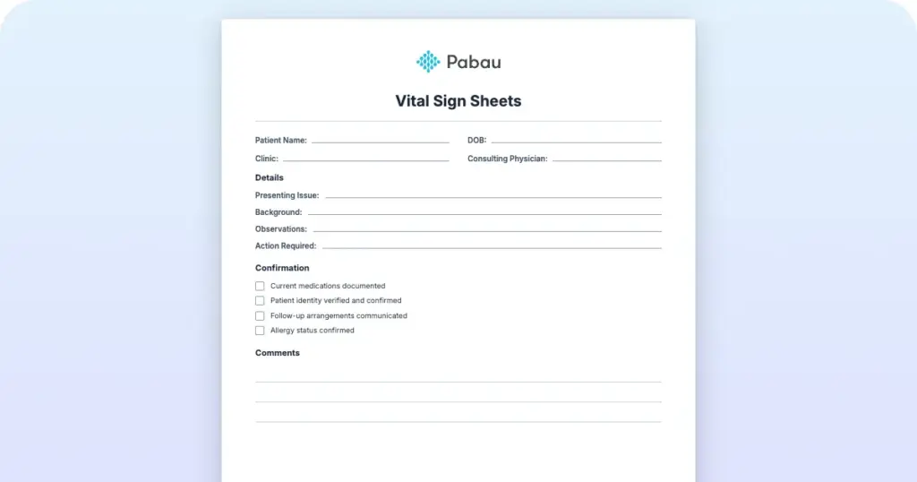Vital Sign Sheets
