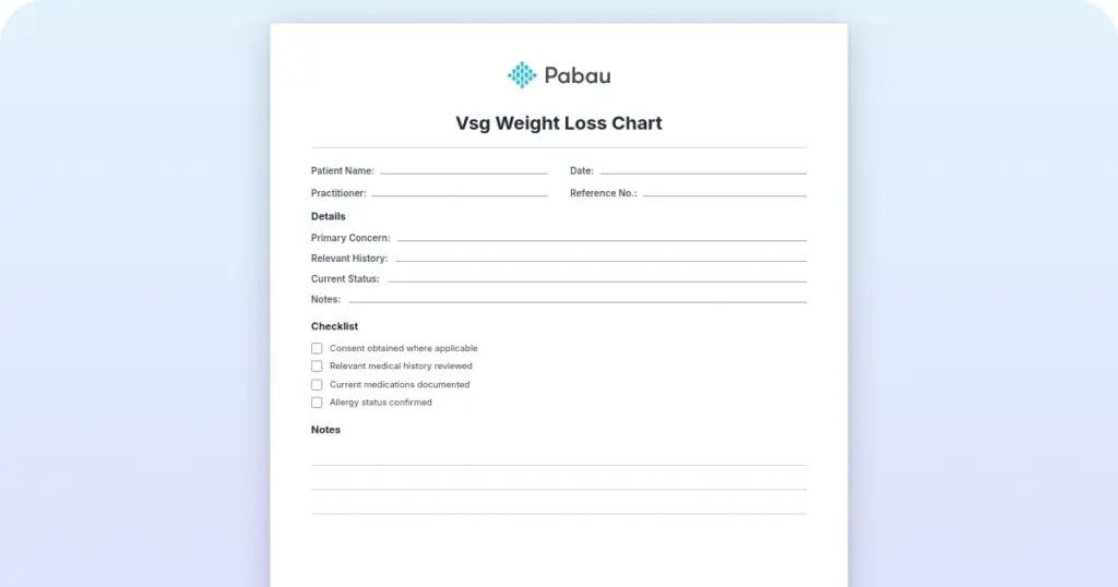 VSG weight loss chart: free template and monthly benchmarks preview from Pabau