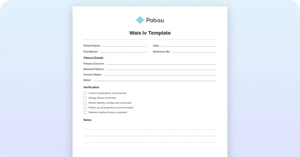 WAIS-IV Template preview from Pabau