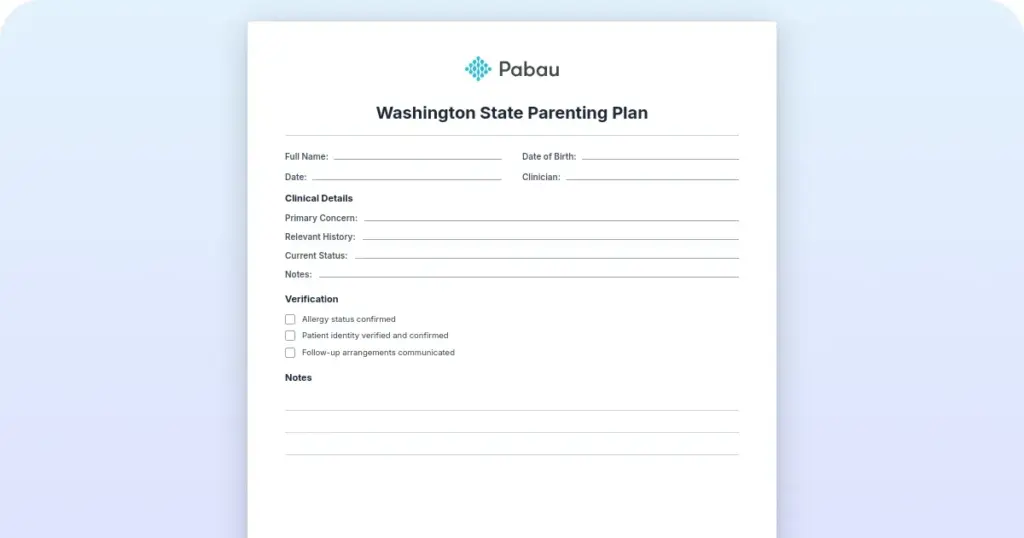 Washington State Parenting Plan preview from Pabau