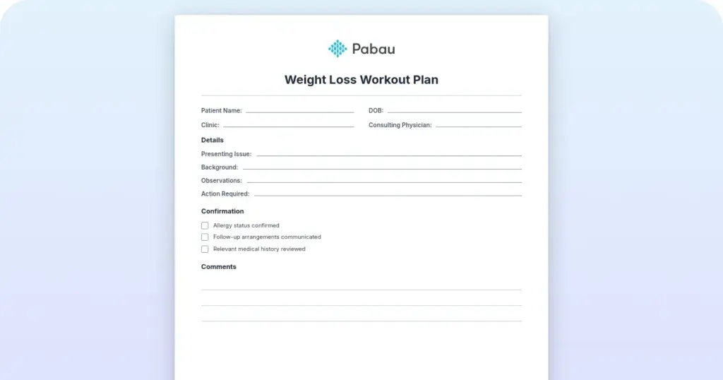 Weight loss workout plan preview from Pabau