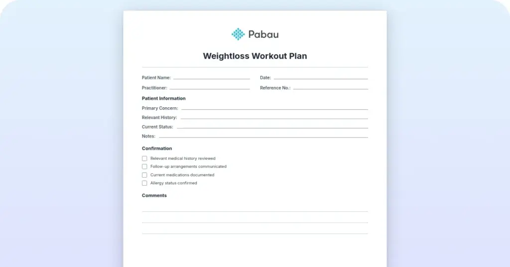 Weightloss workout plan preview from Pabau