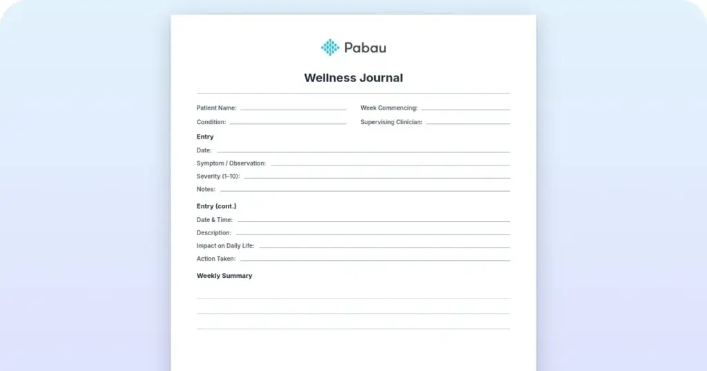 Wellness journal template preview from Pabau