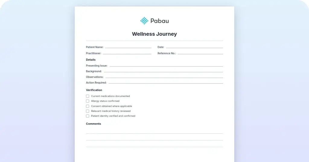 Wellness journey template preview from Pabau