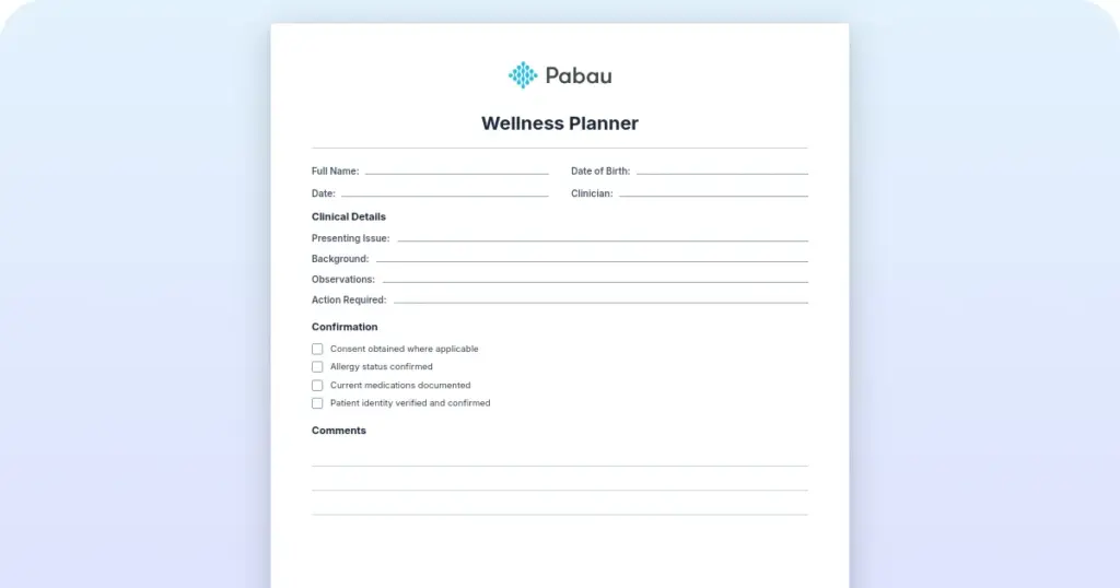 Wellness planner template preview showing the two-page printable weekly tracking form
