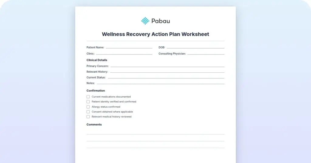 Wellness Recovery Action Plan Worksheet preview from Pabau