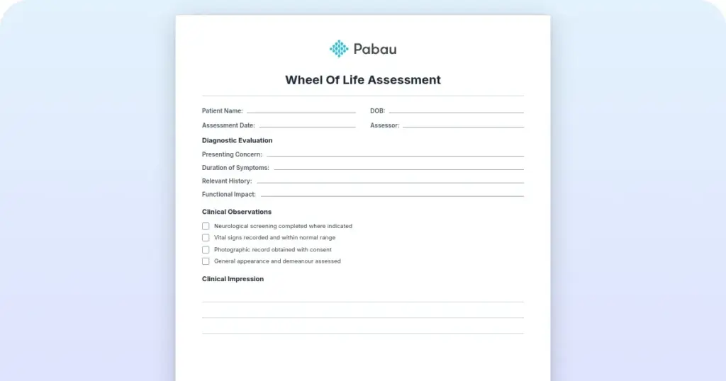 Wheel of life assessment: Free template and 10 domains preview from Pabau