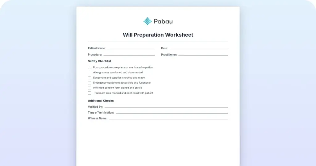 Will preparation worksheet: What to gather before you see an attorney preview from Pabau
