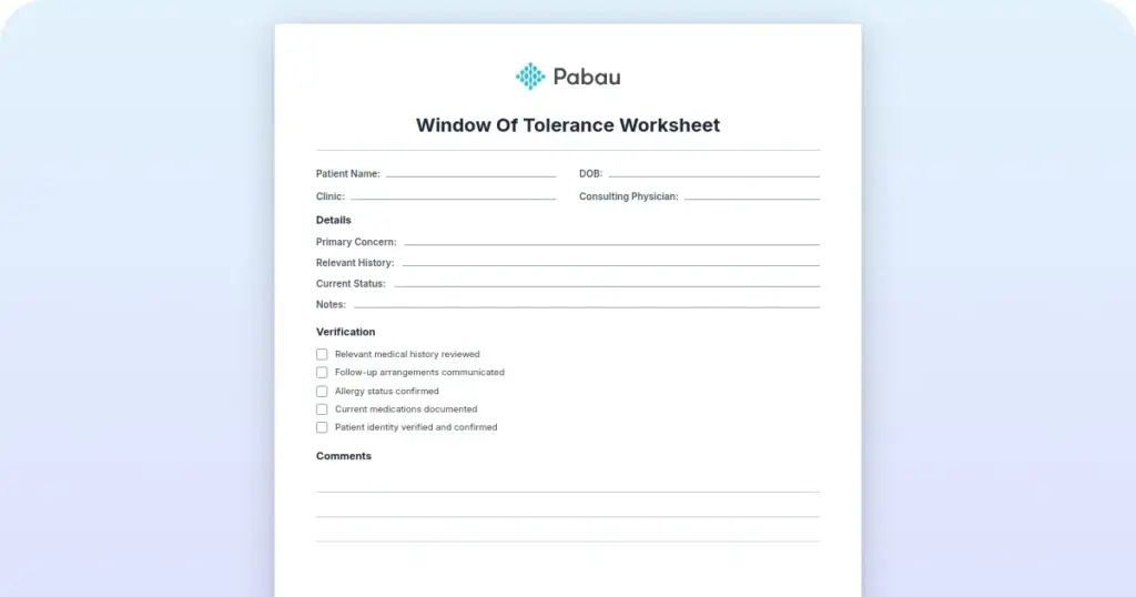 Window of tolerance worksheet: 8 open prompts for clients preview from Pabau