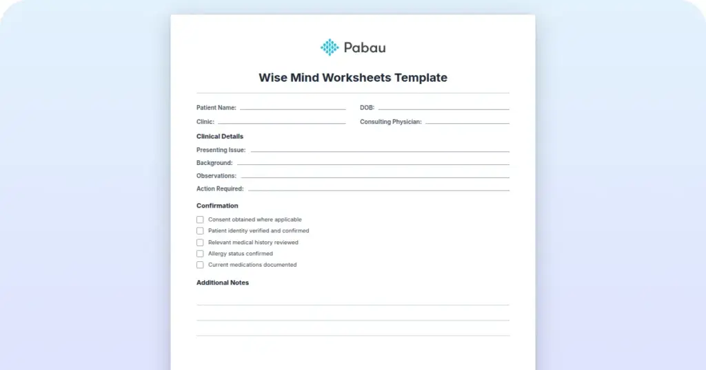 Wise Mind Worksheet preview from Pabau