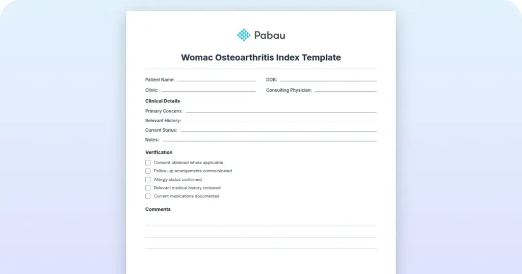 WOMAC Osteoarthritis Index Template preview from Pabau