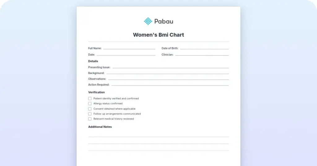 Women's BMI Chart preview from Pabau