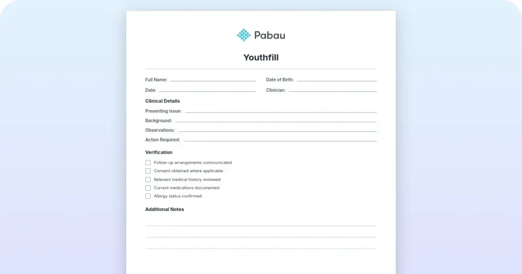 Youthfill consent form: Free template for HA and PN preview from Pabau