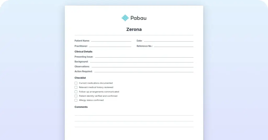 Zerona laser templates: Consent, intake, and aftercare forms preview from Pabau